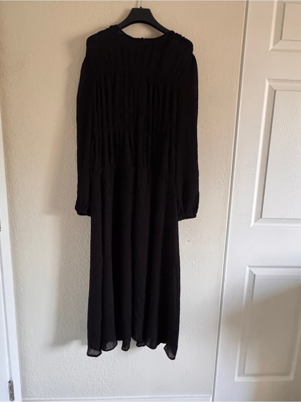 Mango Black maxi dress with long sleeves and pleated detailing